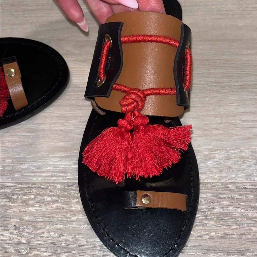 free people x laidback London leather red tassels maui slide sandals new 39 9 - Picture 9 of 11